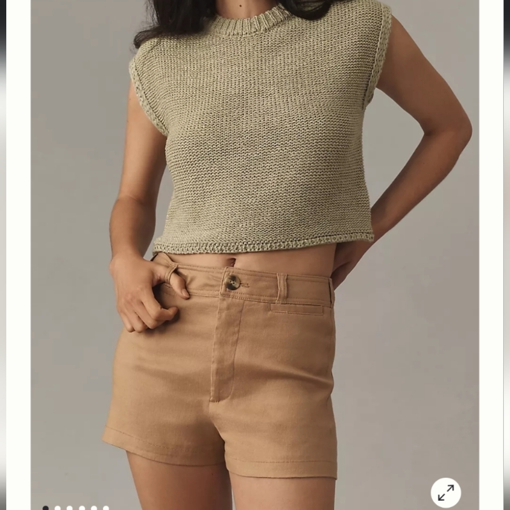 NWT Anthropologie - The Ettie Shorts by Maeve: Pitched Linen Edition Khaki - Picture 4 of 9